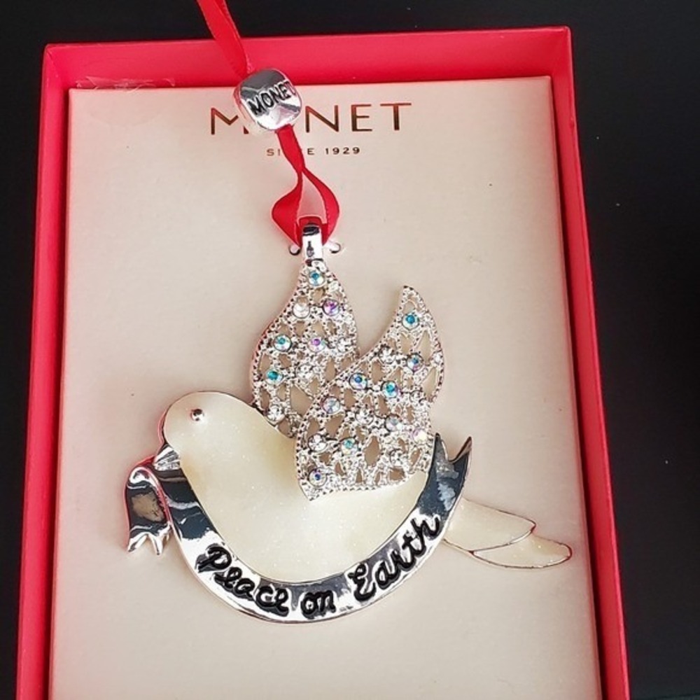 Monet Peace on Earth Bird Dove Ornament Rhinestones‎ 2023 Holiday Christmas NIB